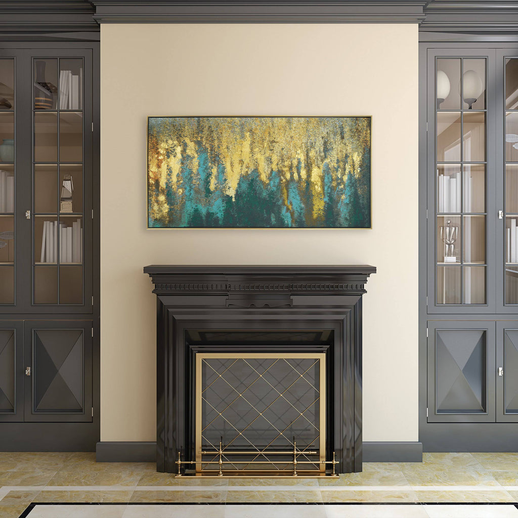 Liquid Gold Abstract Framed Embellished Foiled Canvas I1019