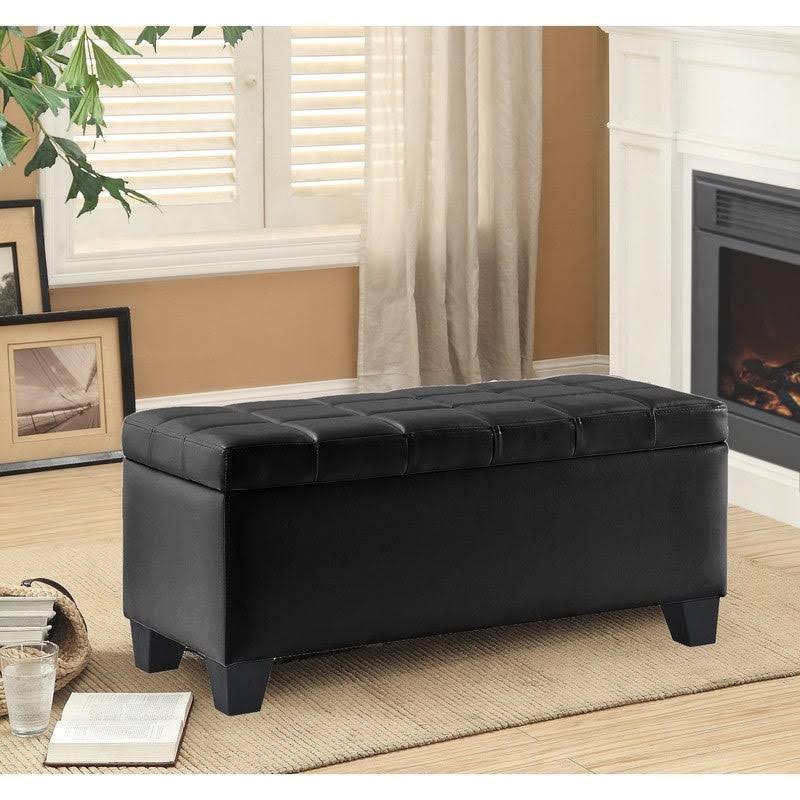 Black Pleather Storage Bench Y42044