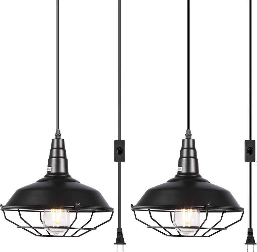 2 Pack Black Metal Wire Cage Plug in Pendant Light P402253
