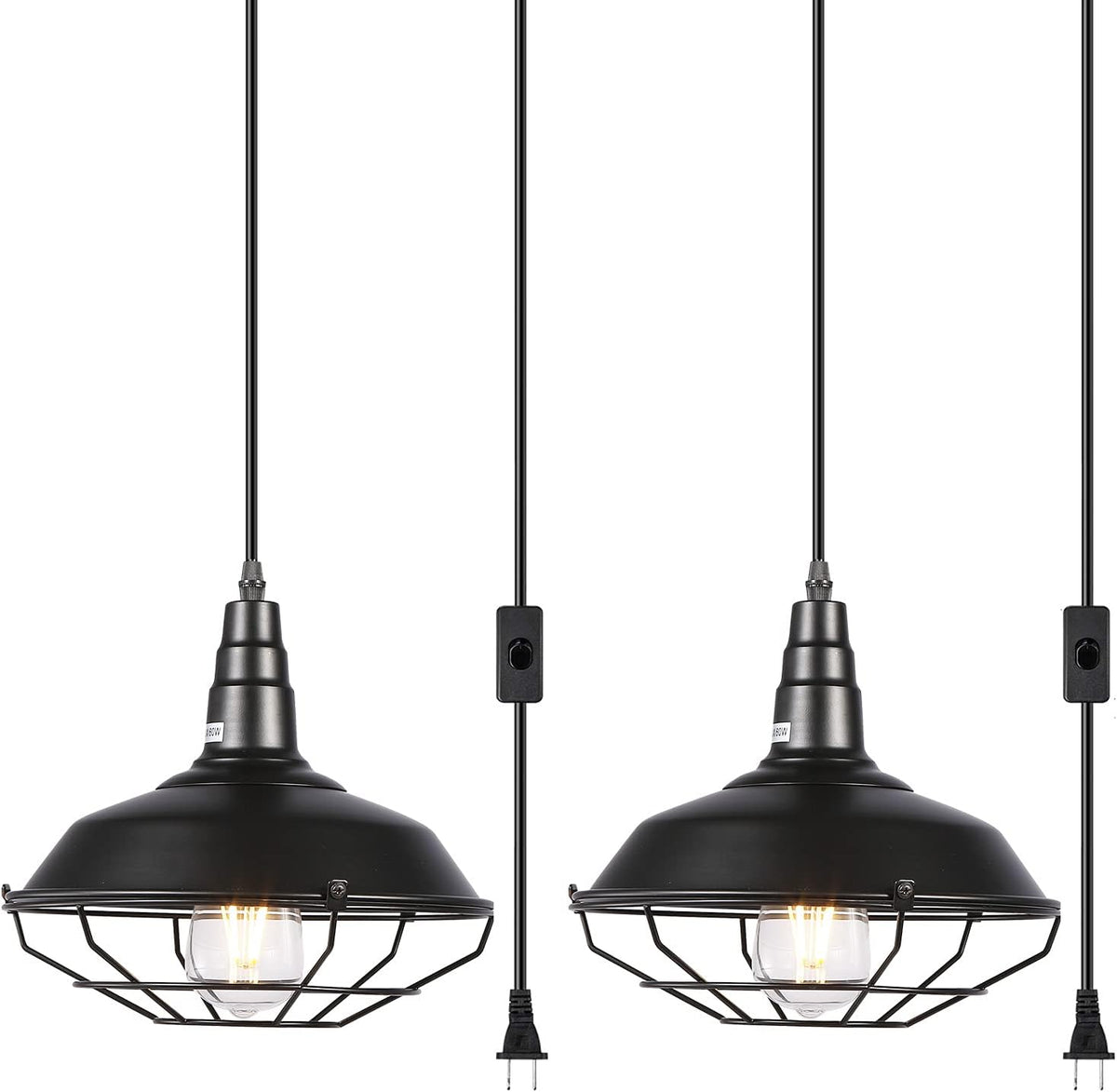 2 Pack Black Metal Wire Cage Plug in Pendant Light P402253
