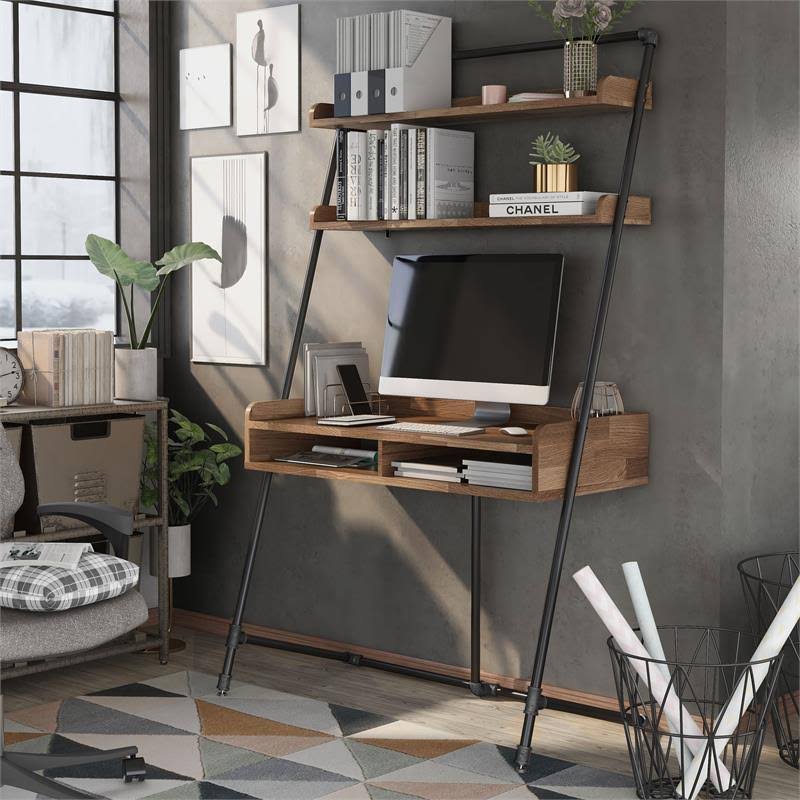 Light Hickory Wood 2-Piece Desk and Bookcase Set V471