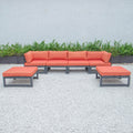 Black Aluminum 6-Piece Patio Sectional Sofa Set with Ottomans & Cushions Y58117