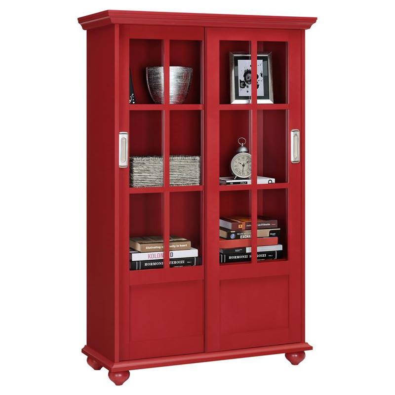 Red Bookcase with Sliding Glass Doors C24316