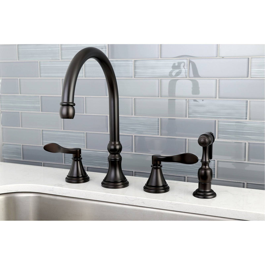 Oil Rubbed Bronze Double Handle Deck Mount Kitchen Faucet with Brass Sprayer X7015