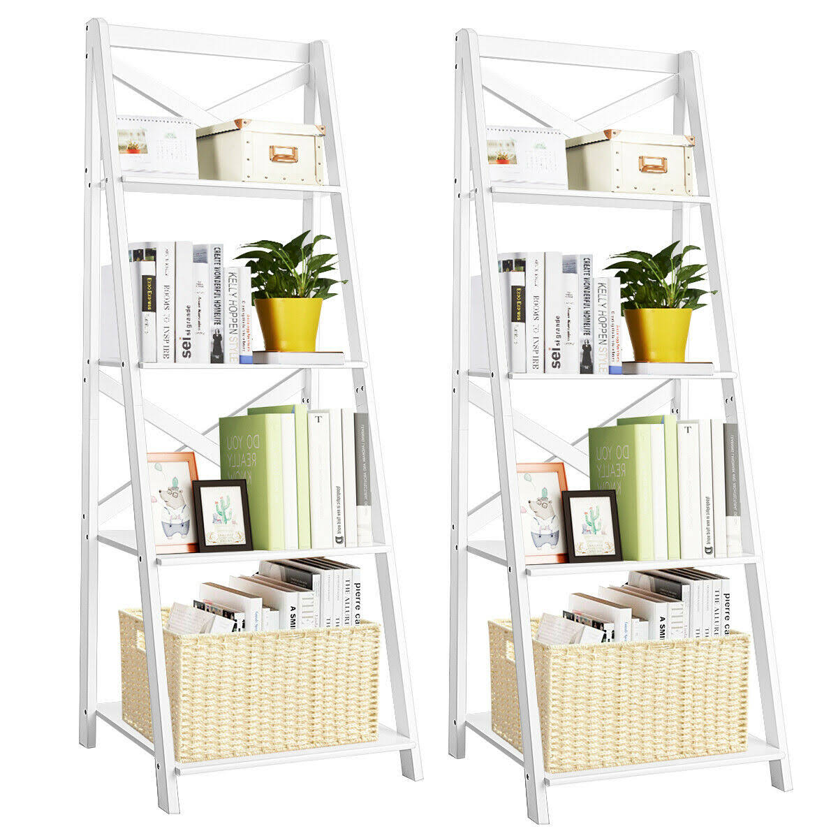 White 4-Tier Wood Display Storage Bookshelf Z975466