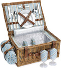 Picnic Basket Set for 2 Persons, Willow Hamper with Insulated Cooler Compartment, Waterproof Blanket and Cutlery Service Kit, Classical Brown Y347121