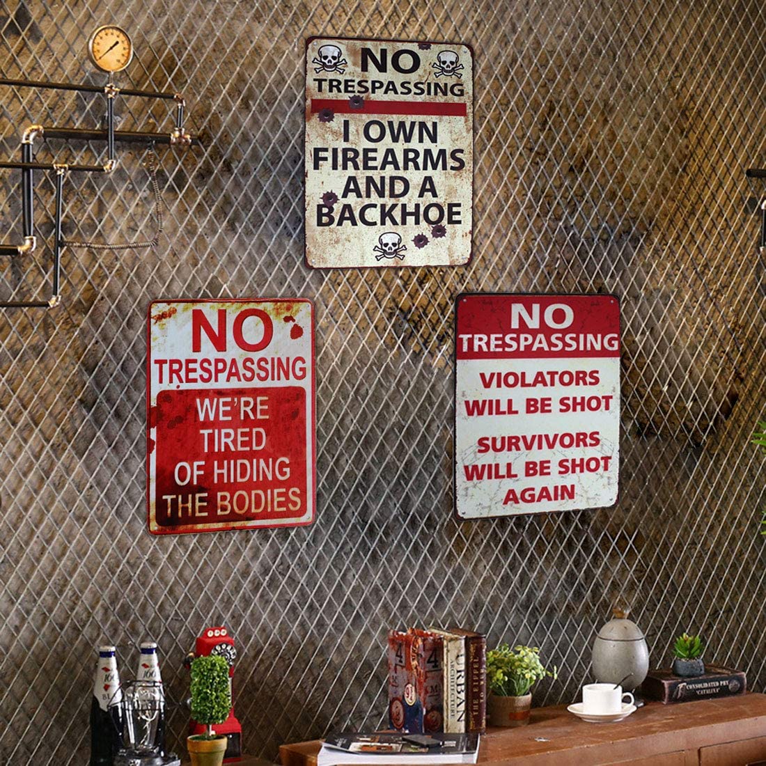 No Trespassing Violators Will Be Shot Survivors Will Be Shot Again Metal Tin Sign 12*8 in V477