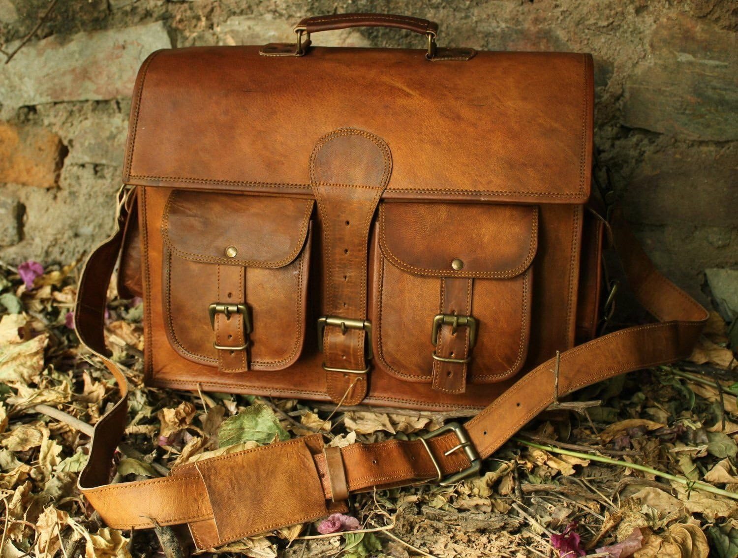 Vintage Leather Laptop Messenger Bag N9466