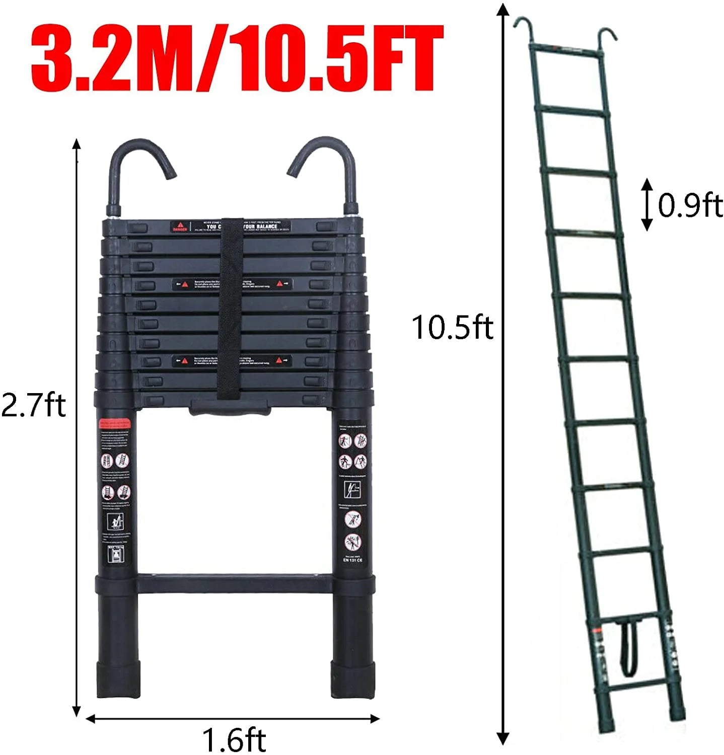 3.2 m Telescopic Ladder with Removable Hook V753455