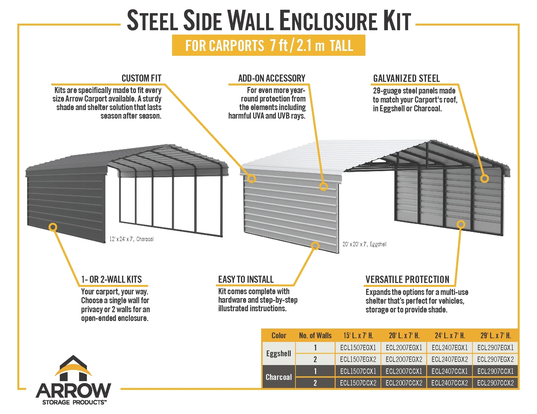 Galvanized Steel Carport Kit, 20' x 20' x 7' X909
