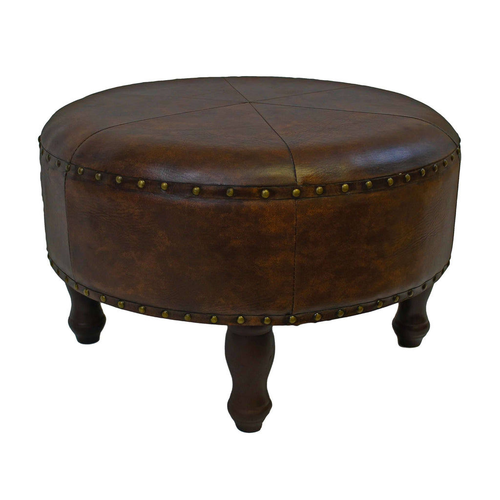 Brown Faux-Leather Round Stool C5605