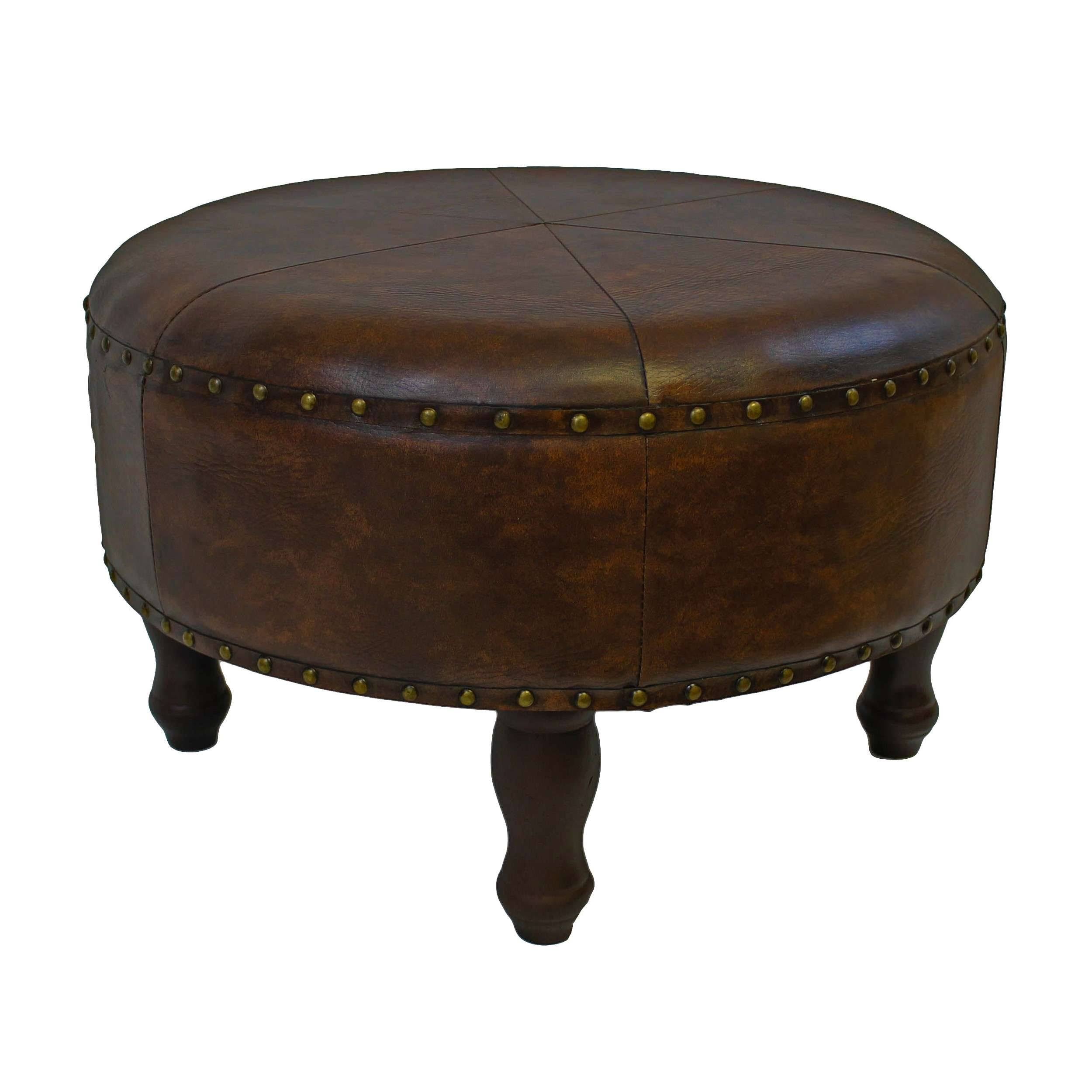 Brown Faux-Leather Round Stool C5605
