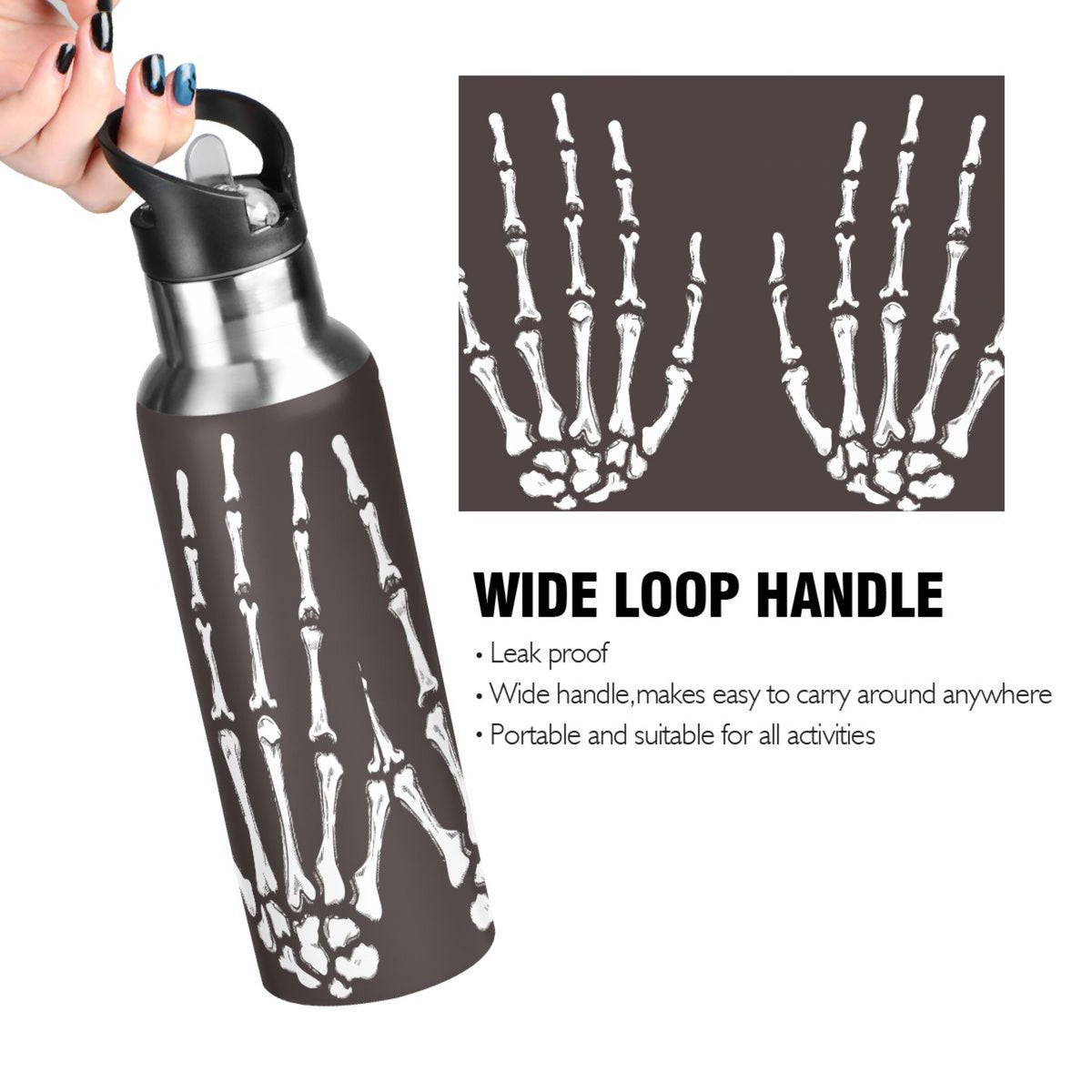 Black Stainless Steel Vacuum Insulated Water Bottle with Straw Lid 20 OZ A281