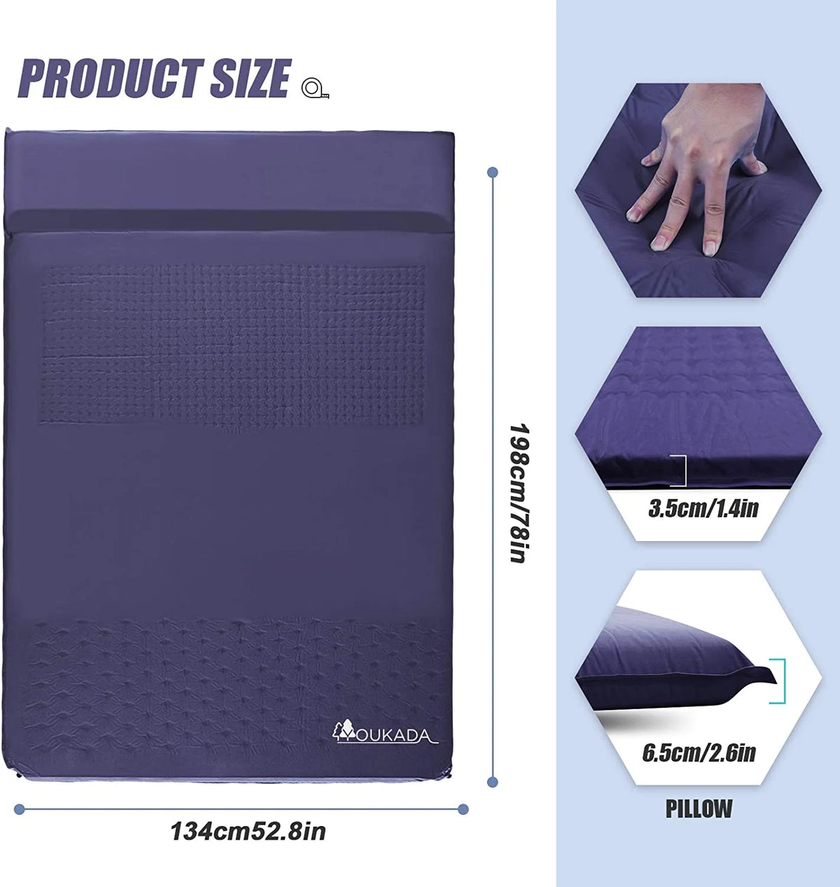Navy Large Double Self Inflating Sleeping Pad with Pillow S49505