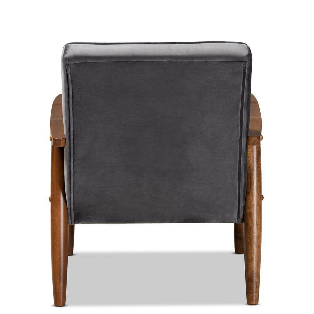 Grey Velvet Upholstered Wood Lounge Chair I7649