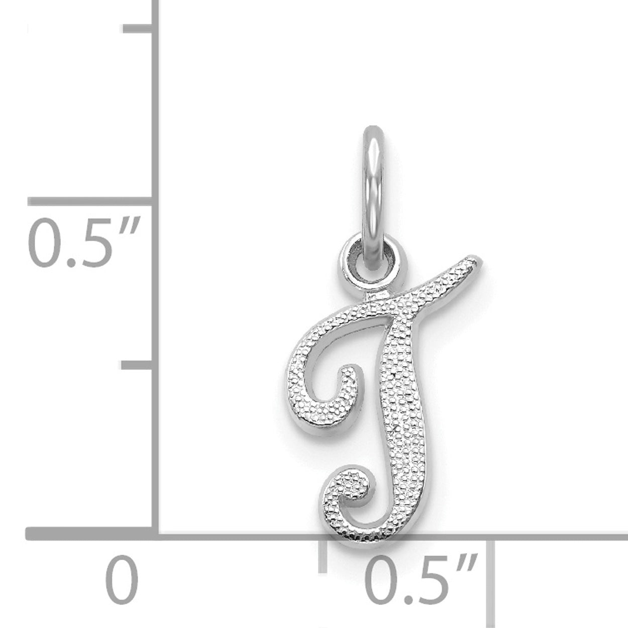 14K White Gold Polished Rhodium Plated Script Letter T Initial Pendant Charm O346