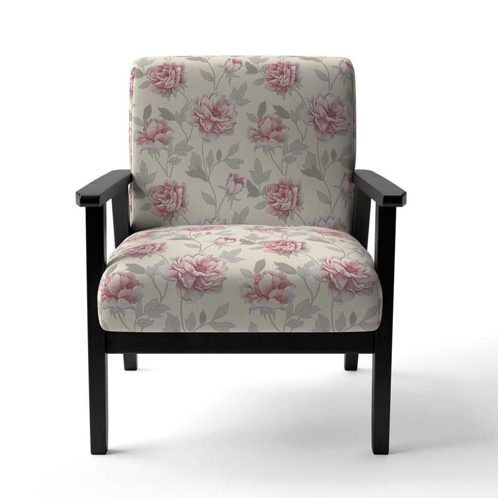 Pink Flowers and Grey Leaf Upholstered Accent Chair B309123