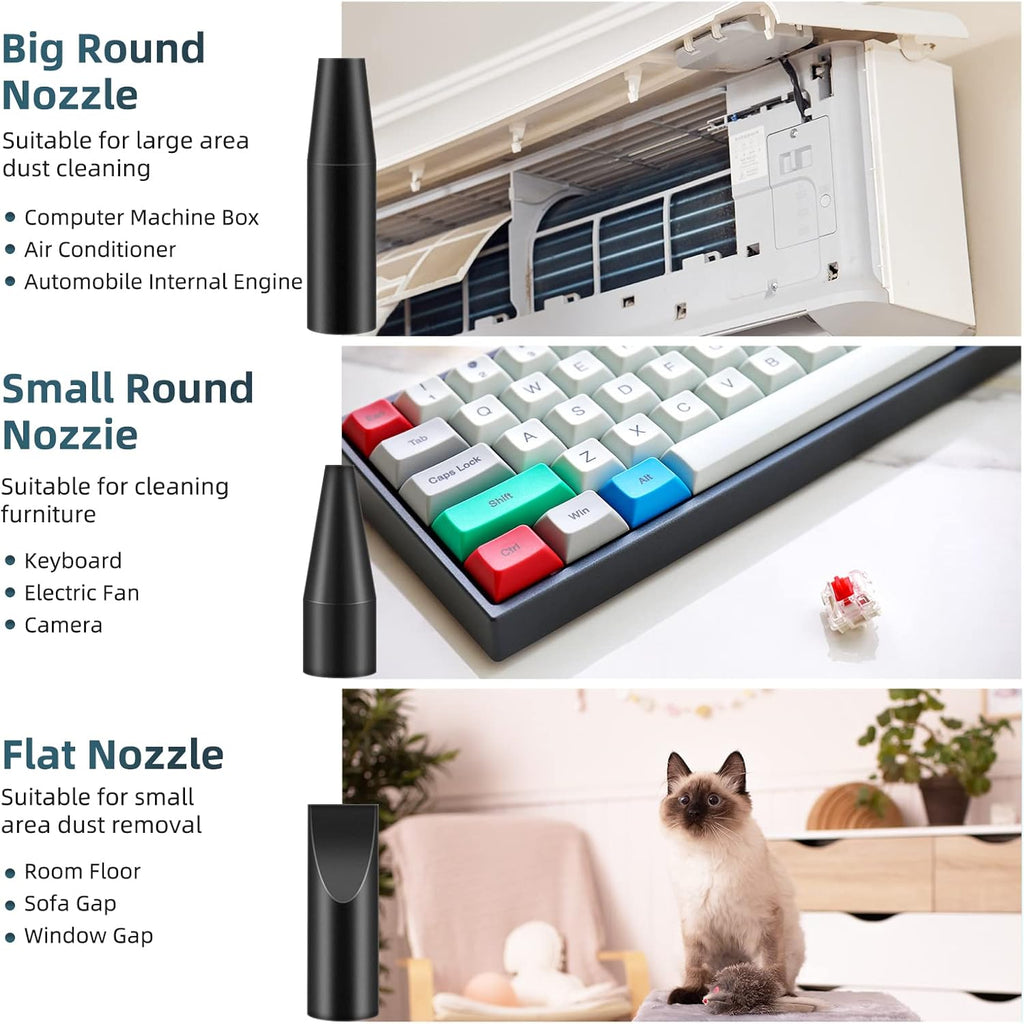 Mini Compressed Air Duster, 8000mAh Rechargeable Cordless Air Duster, 30000 RPM Electric Dust Blower with 3 Nozzle S6415