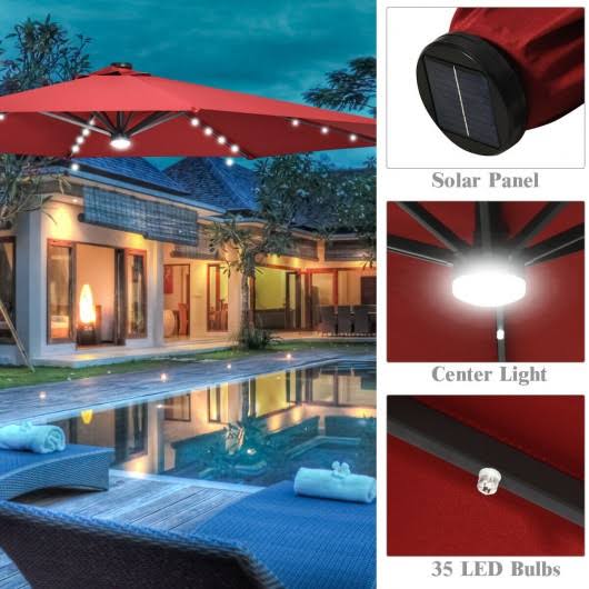 Wine Patio Offset Cantilever Umbrella with Solar Lights X19314