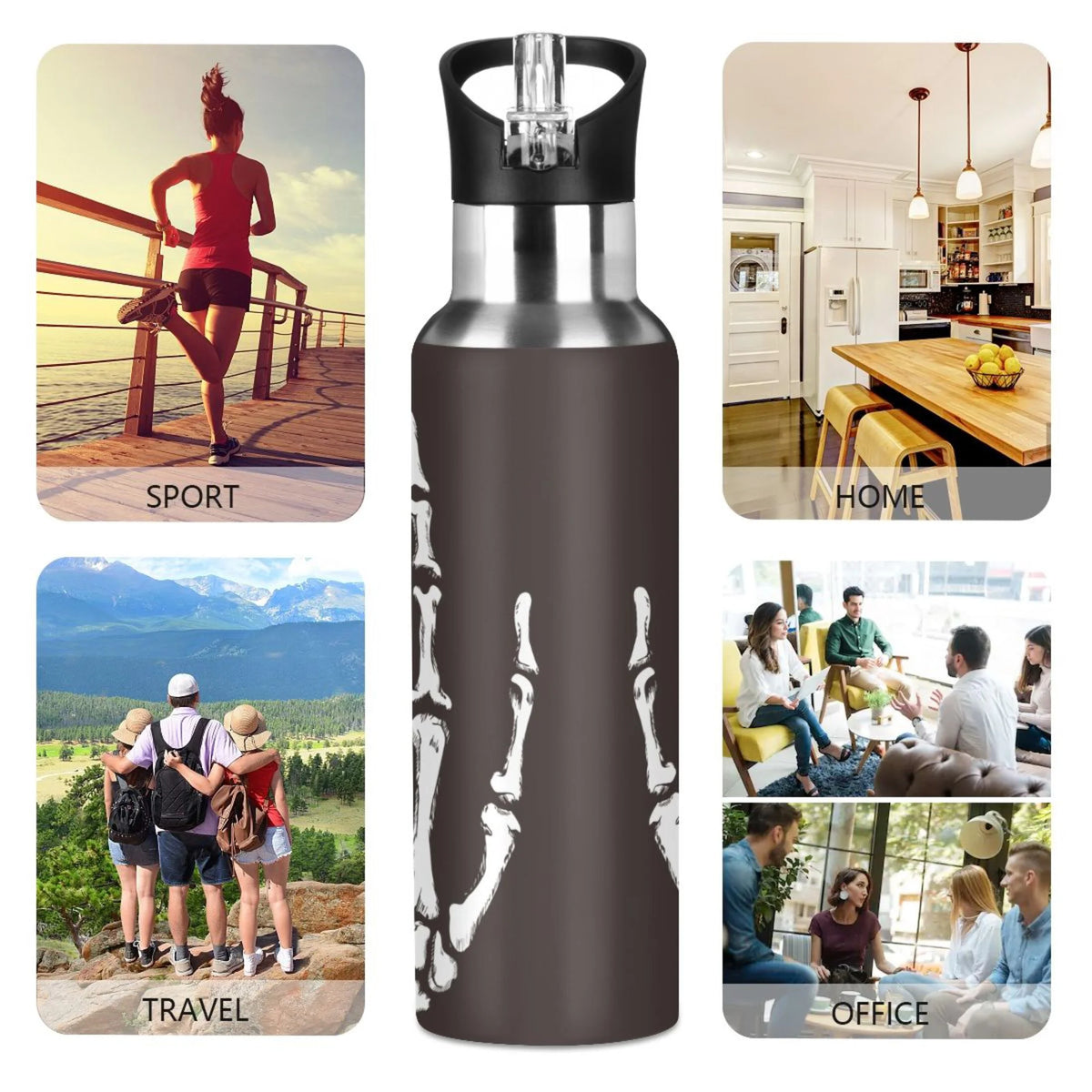 Black Stainless Steel Vacuum Insulated Water Bottle with Straw Lid 20 OZ A281