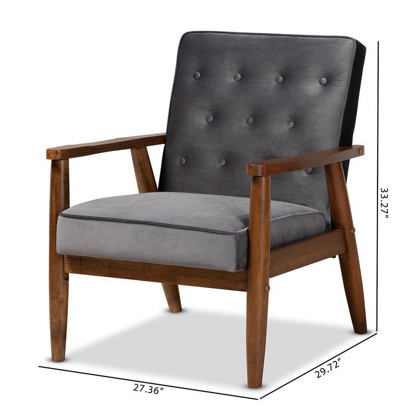 Grey Velvet Upholstered Wood Lounge Chair I7649