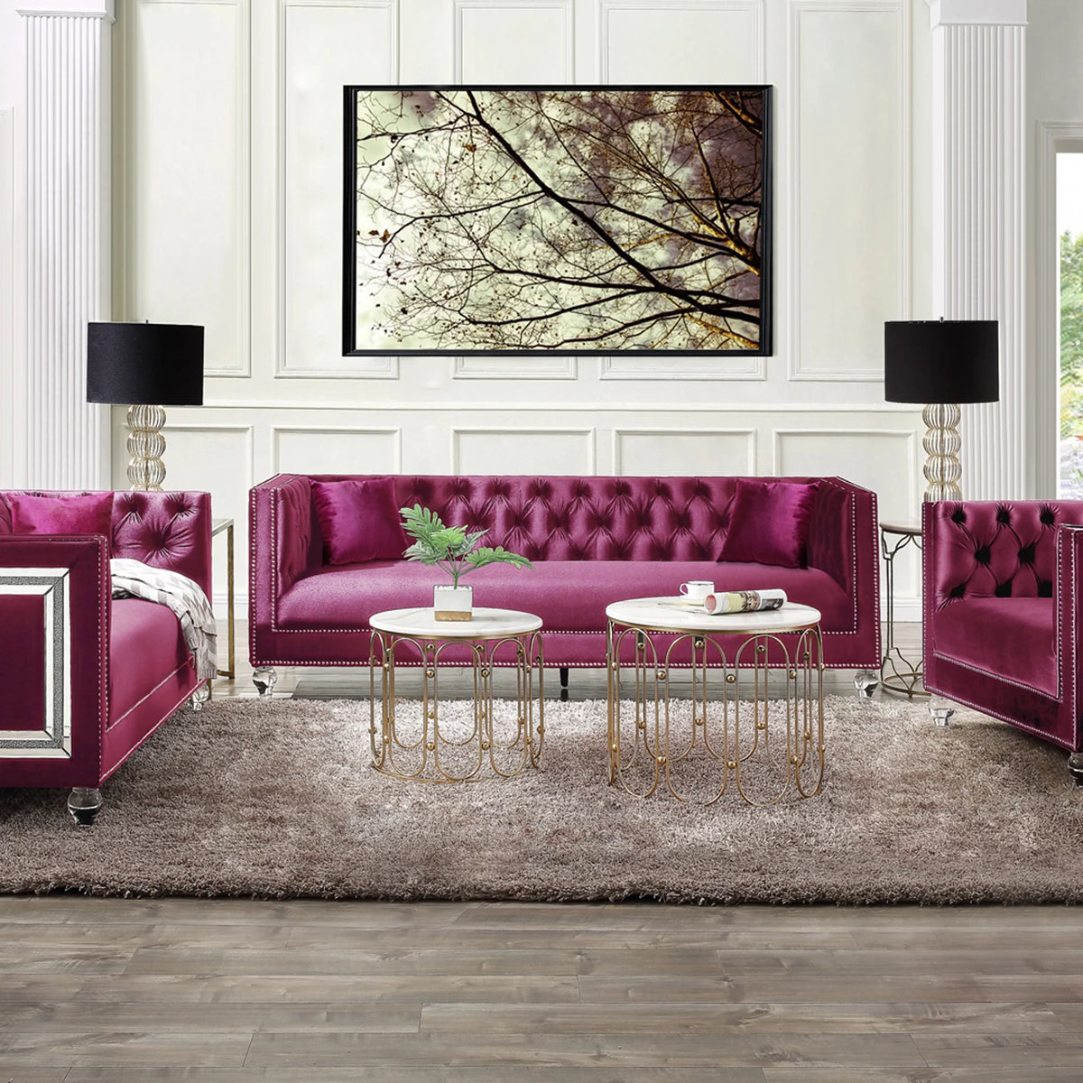 Burgundy Sofa with 2 Pillows E6954