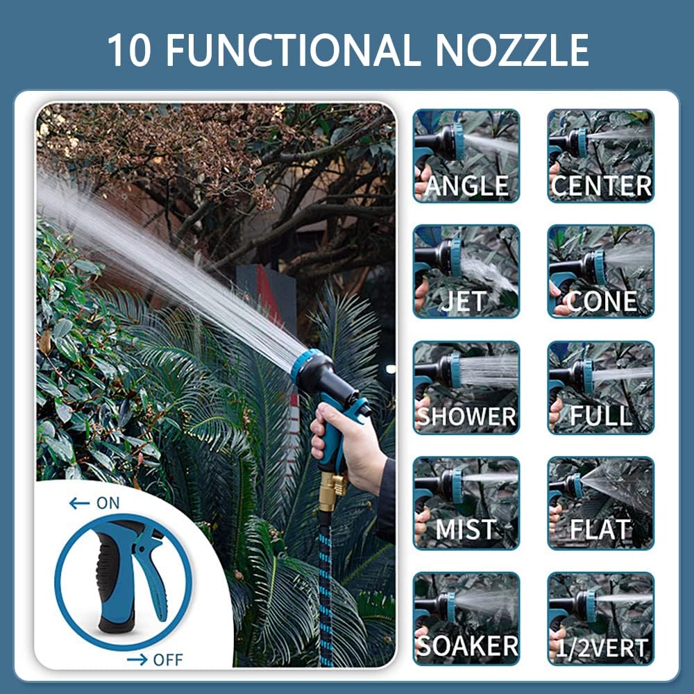 100 FT Expandable Garden Hose with 10 Function Nozzle, 3/4'' Solid Brass Fitting, Pack of 2 P6908