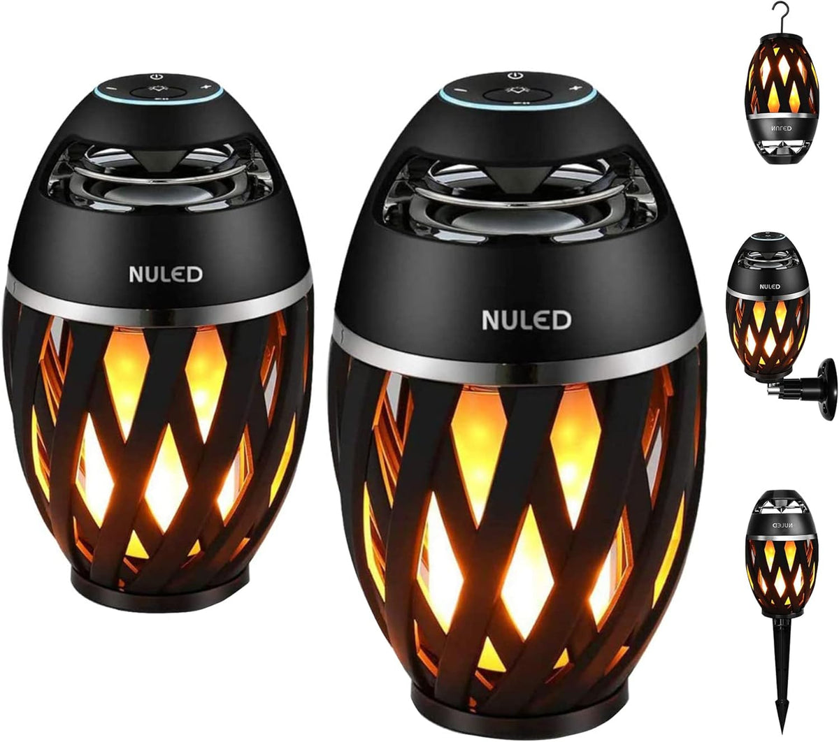 2 Pack Outdoor Bluetooth Speakers with LED Flame O83133
