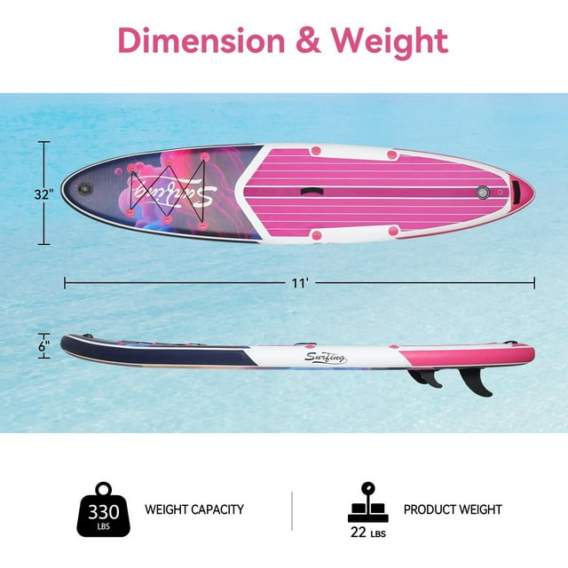 Pink Inflatable Stand up Paddleboard with Kayak Seat Repair Kit Pump Z2344