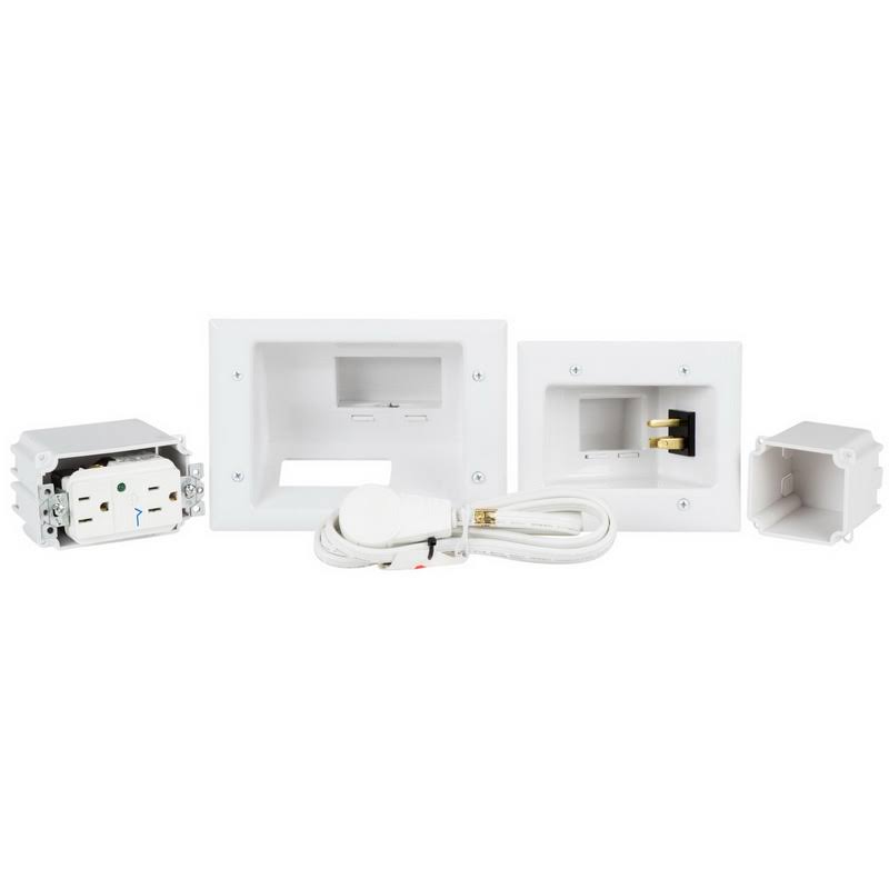Recessed Pro-Power Kit with Duplex Surge Suppressor and Straight Blade Inlet Mounting Plate - White F582727