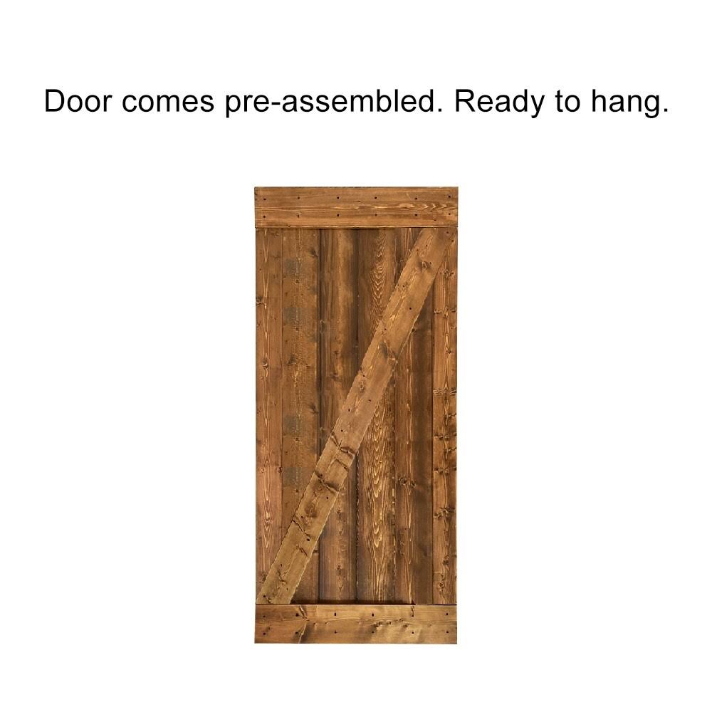 Red Walnut Stained Wood Interior Sliding Barn Door with Hardware Kit P126849
