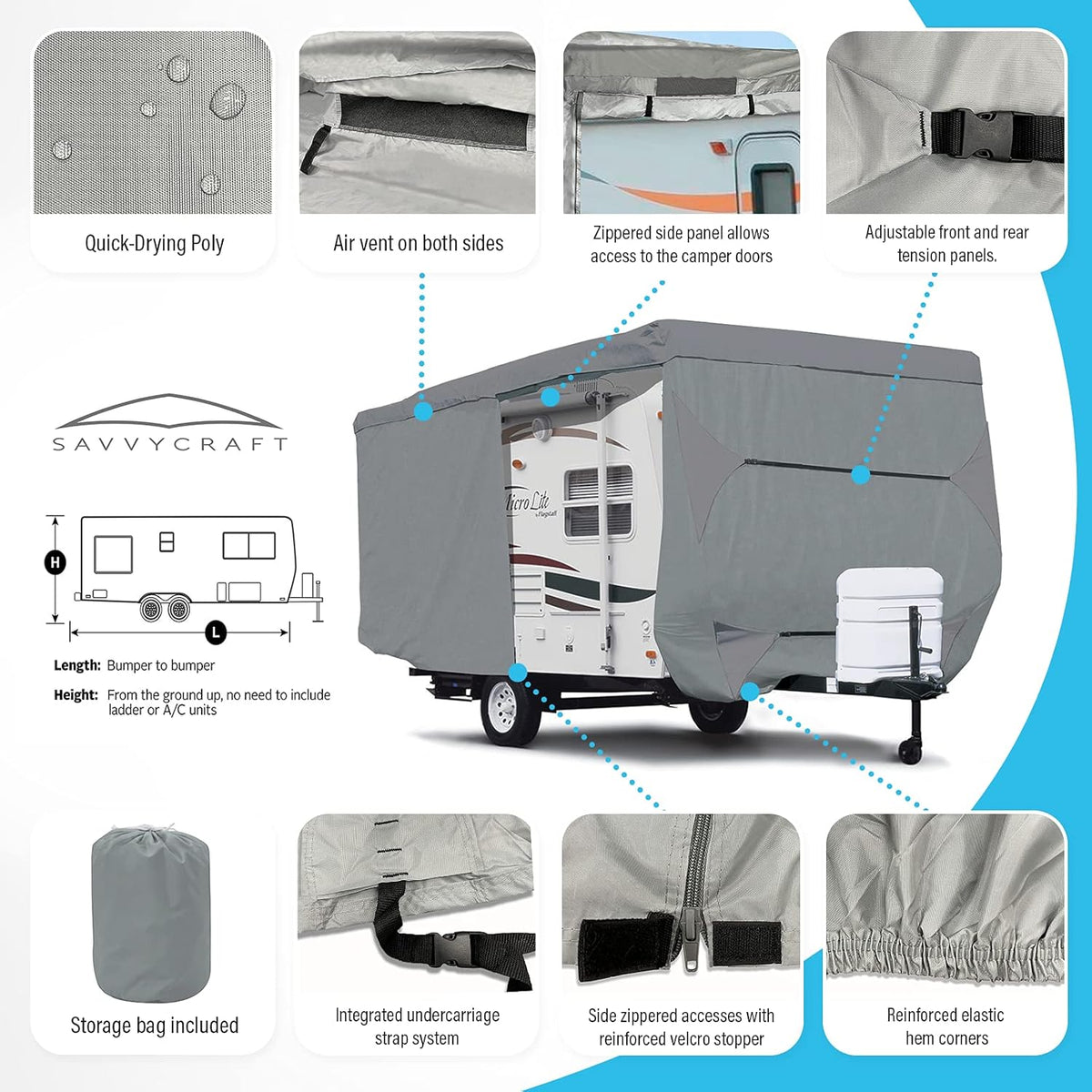 Travel Trailer RV Cover with Access Panels Fits 21'-22'L D39637