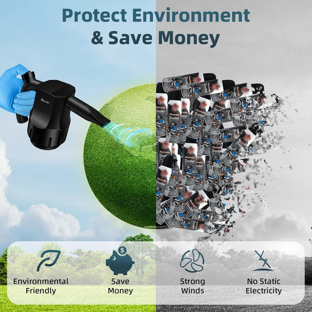 Mini Compressed Air Duster, 8000mAh Rechargeable Cordless Air Duster, 30000 RPM Electric Dust Blower with 3 Nozzle S6415