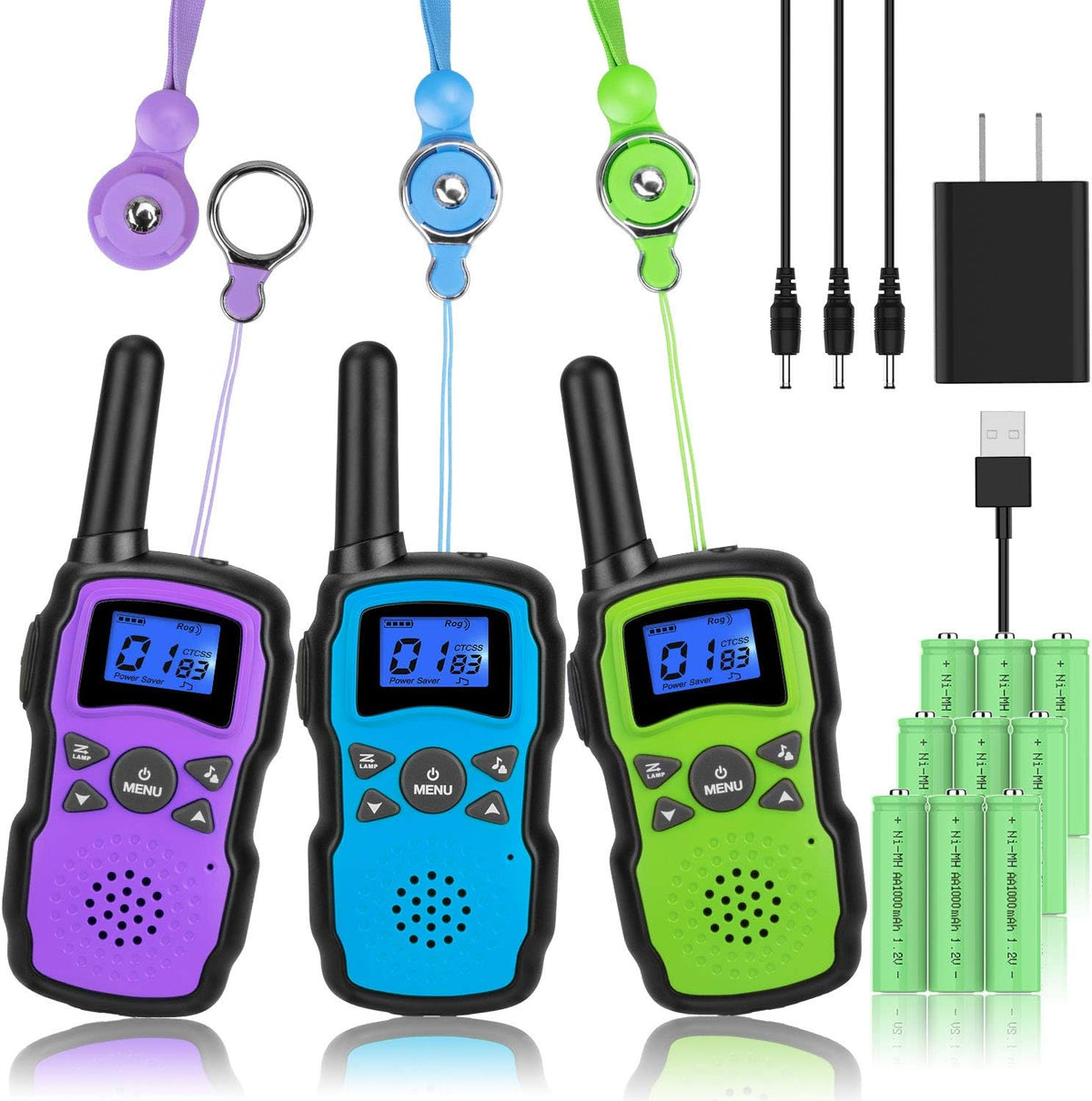 3 Pack Rechargeable Walkie Talkies with USB Charger Battery U763