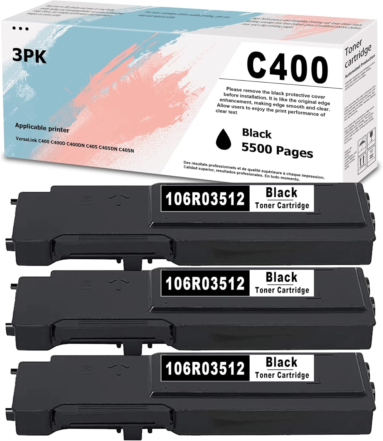 3 Pack Black Toner Cartridge for Xerox C400 C405 Printer Z6491