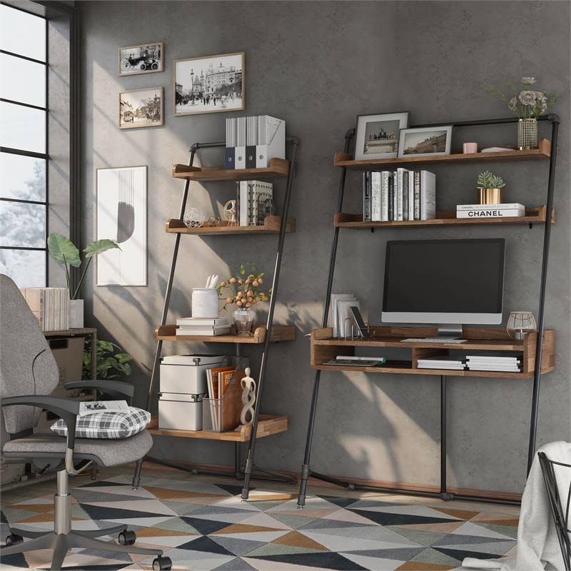 Light Hickory Wood 2-Piece Desk and Bookcase Set V471