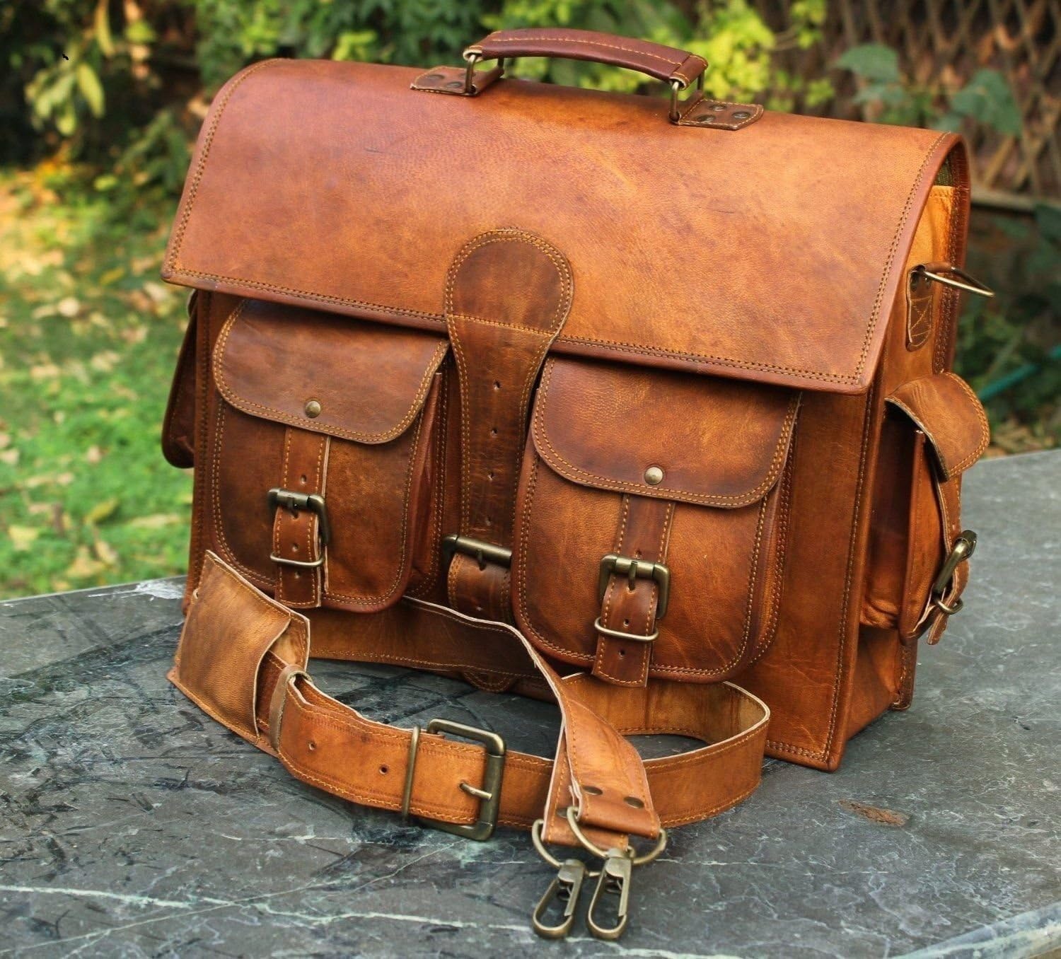 Vintage Leather Laptop Messenger Bag N9466