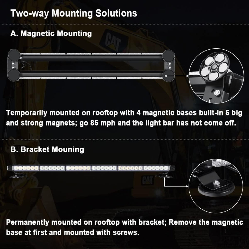 80 LED Amber White Emergency Strobe Light Bar with Strong Magnetic Double Side A768