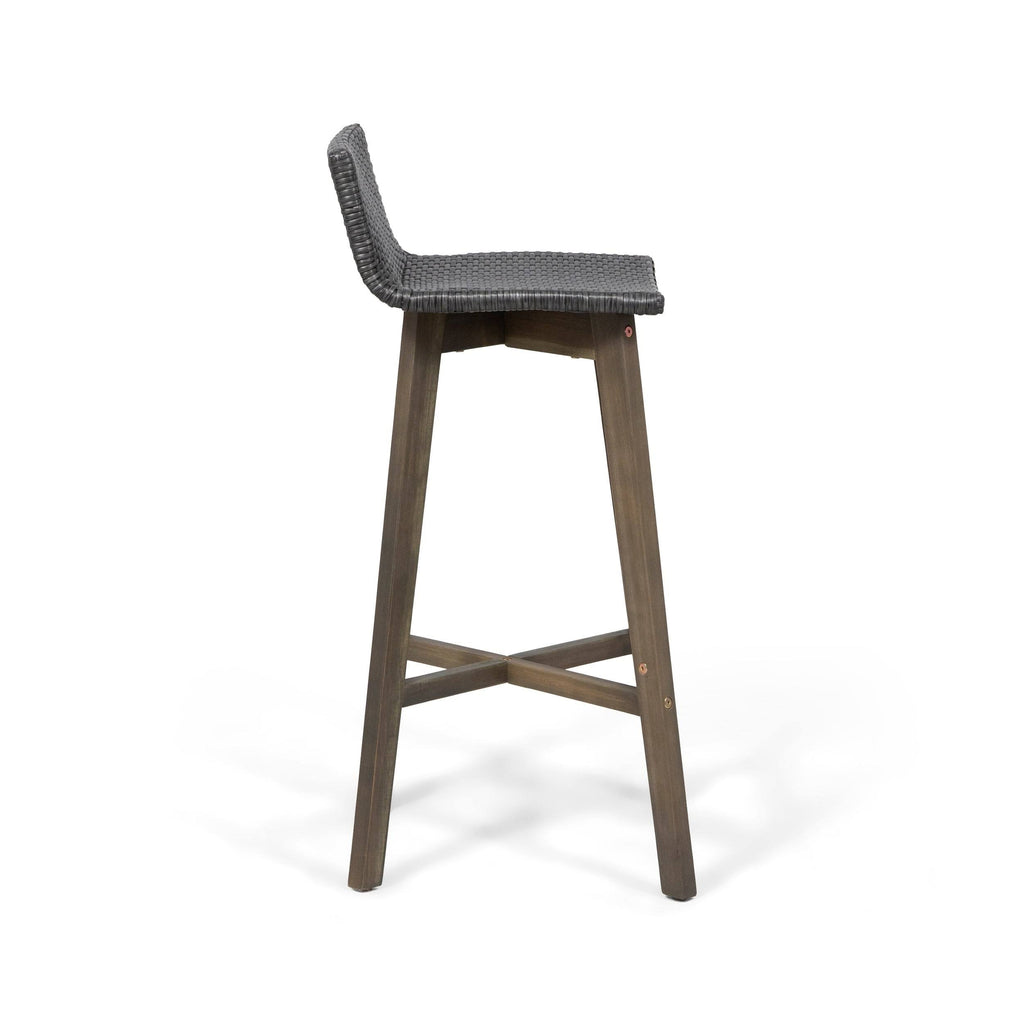 2pk Acacia Wood Wicker Patio Barstools Brown J35231