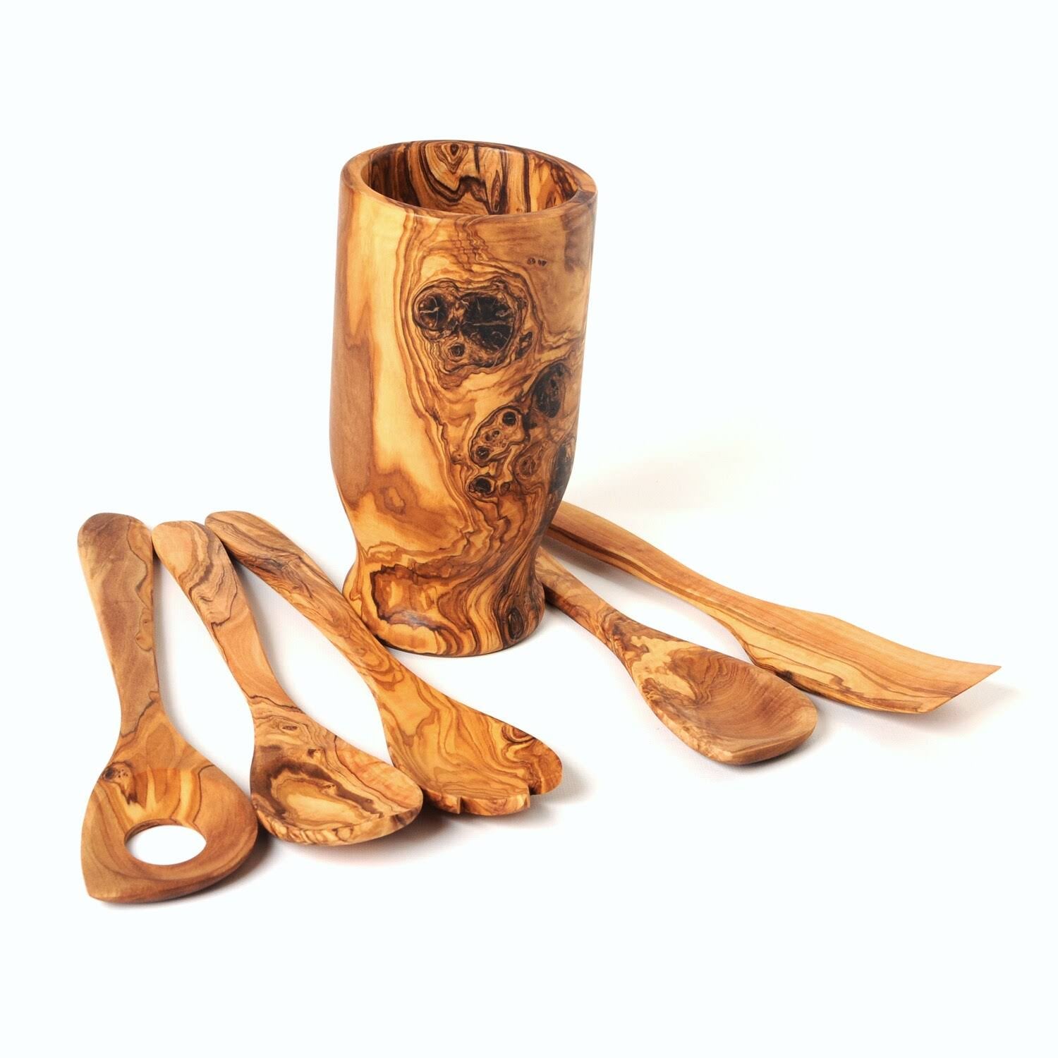 Hand Carved Utensil Holder and 6 Piece Kitchen Tool Set P98228