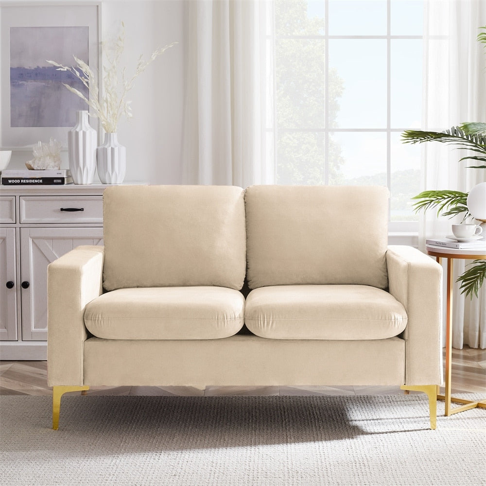 Orange Velvet Loveseat With Gold Metal Legs Square Armrest Small Sofa Couch Y21704