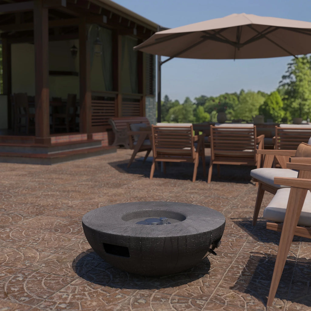 28" Outdoor Fire Pit Propane Fire Pit with Waterproof Cover and Lava Rocks J669423