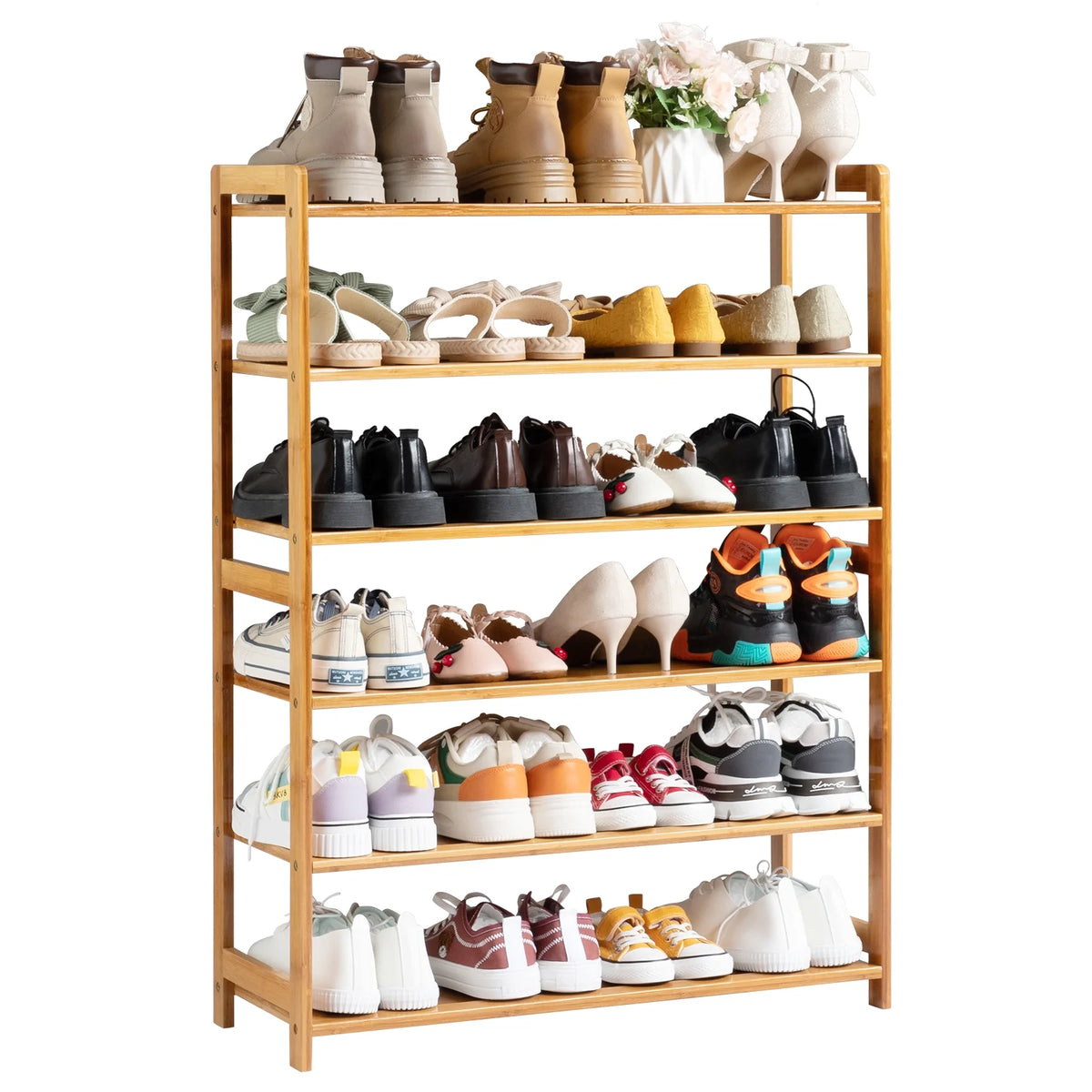 6 Tier Natural Wood Bamboo Shoe Rack W305
