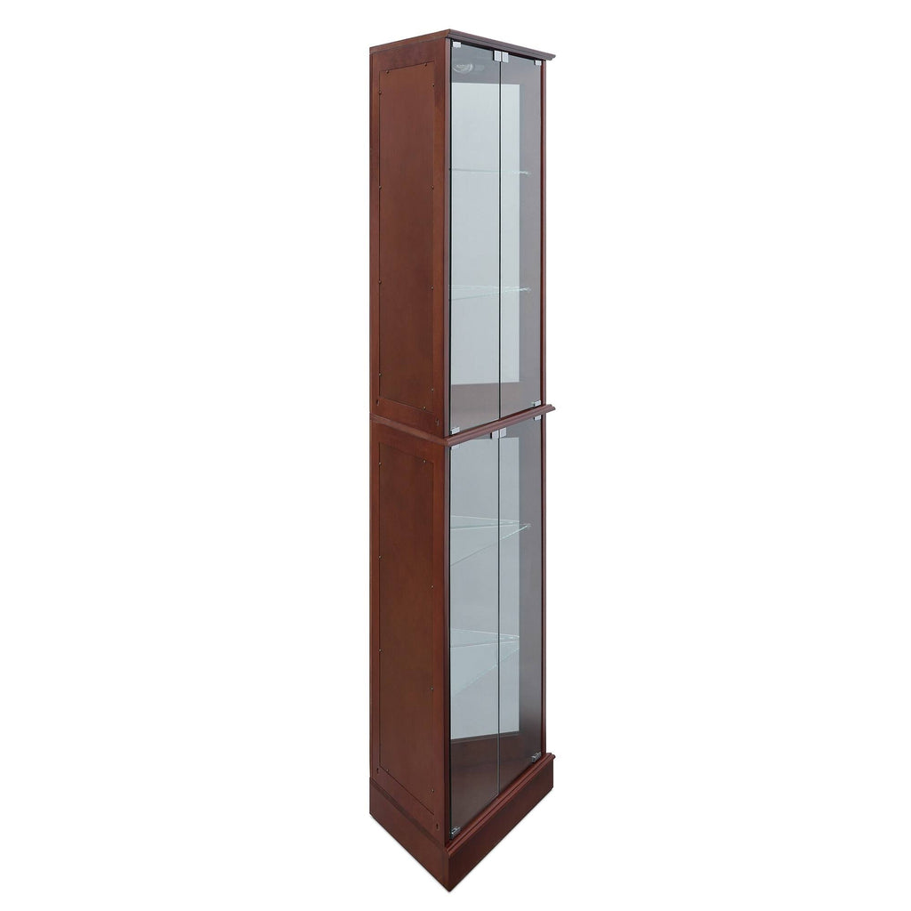 Lighted Corner Curio Cabinet with Tempered Glass Door, 6 Shelves, Walnut Y184