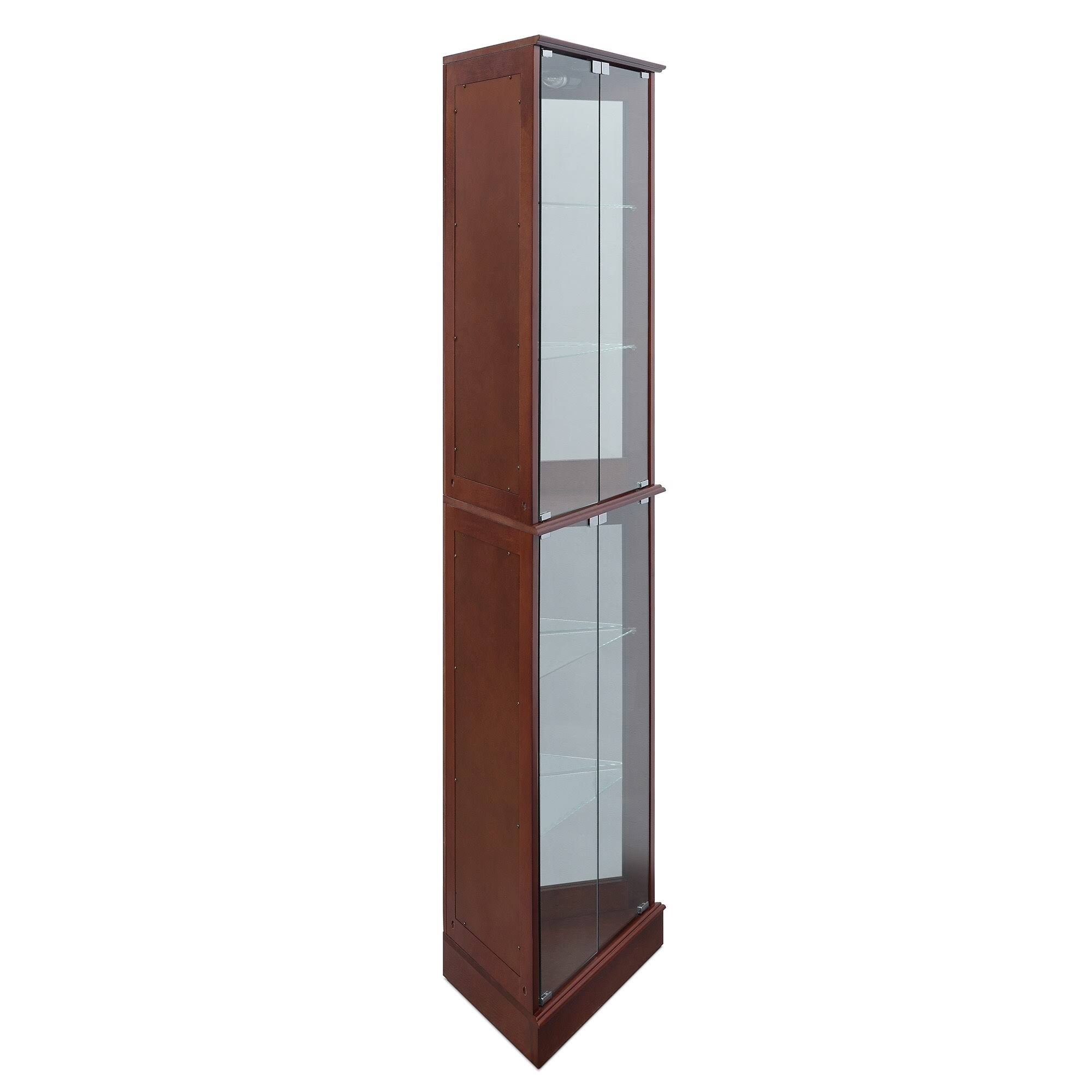 Lighted Corner Curio Cabinet with Tempered Glass Door, 6 Shelves, Walnut Y184