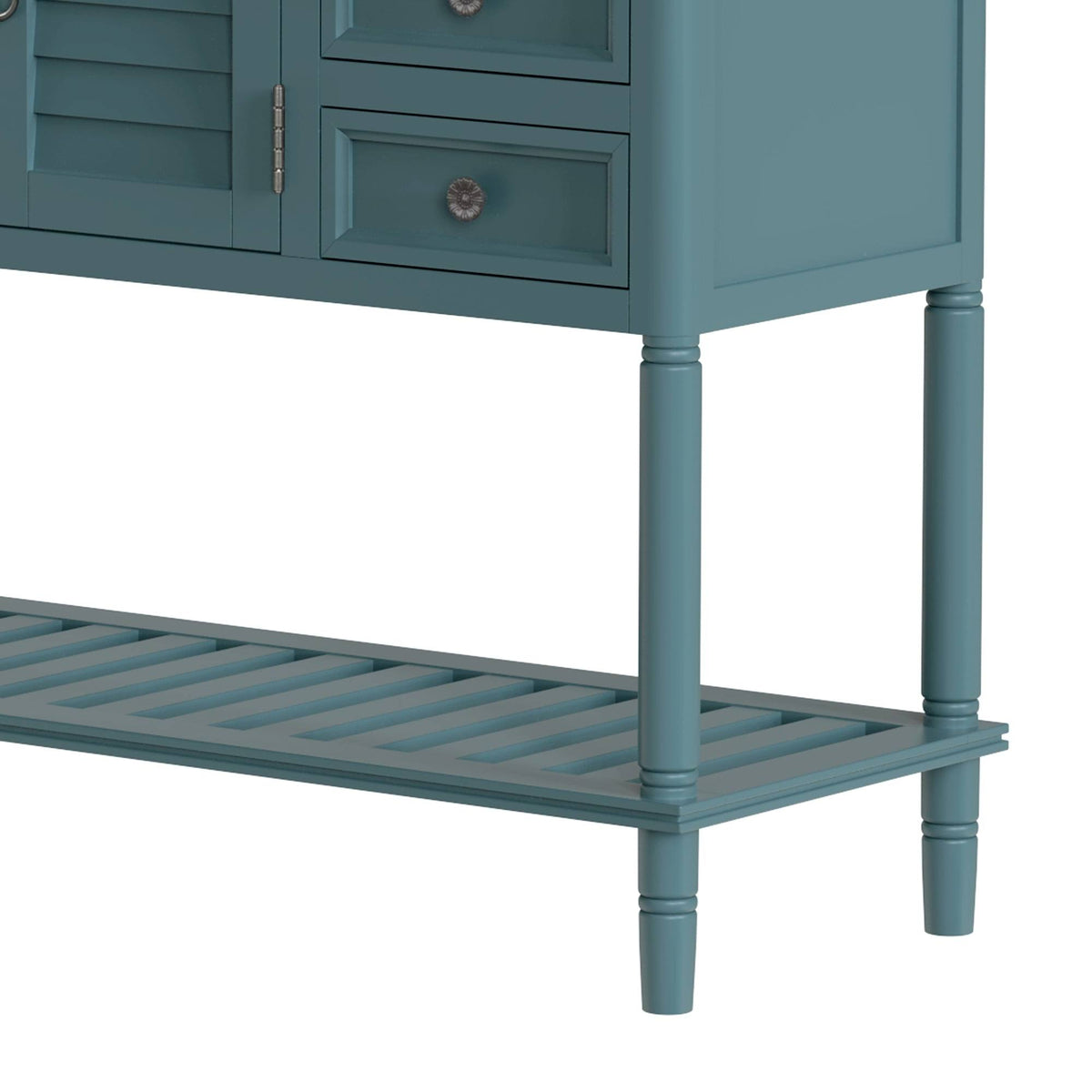 Green Wood Console Table with 6 Drawer and 1 Cabinet and 1 Shelf Q30119