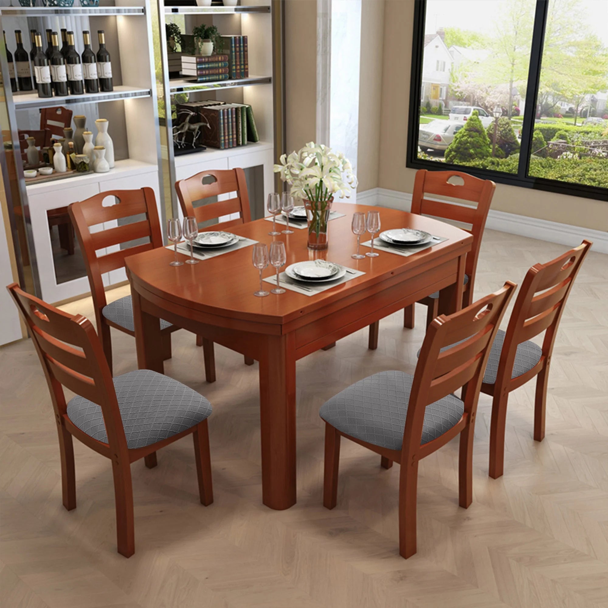 Dark Grey Jacquard Removable Dining Chair Cover Set of 4 A307
