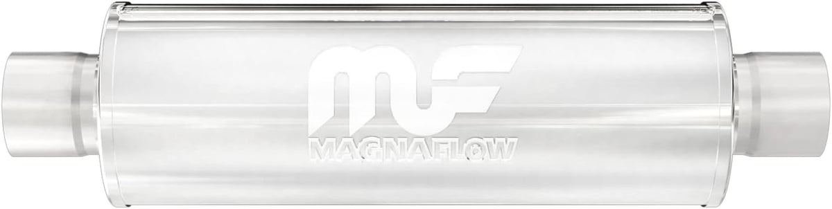 4in Round Center/Center Performance Muffler Exhaust, 3in Inlet/Outlet, 14in Body Length, Polished Finish E87974