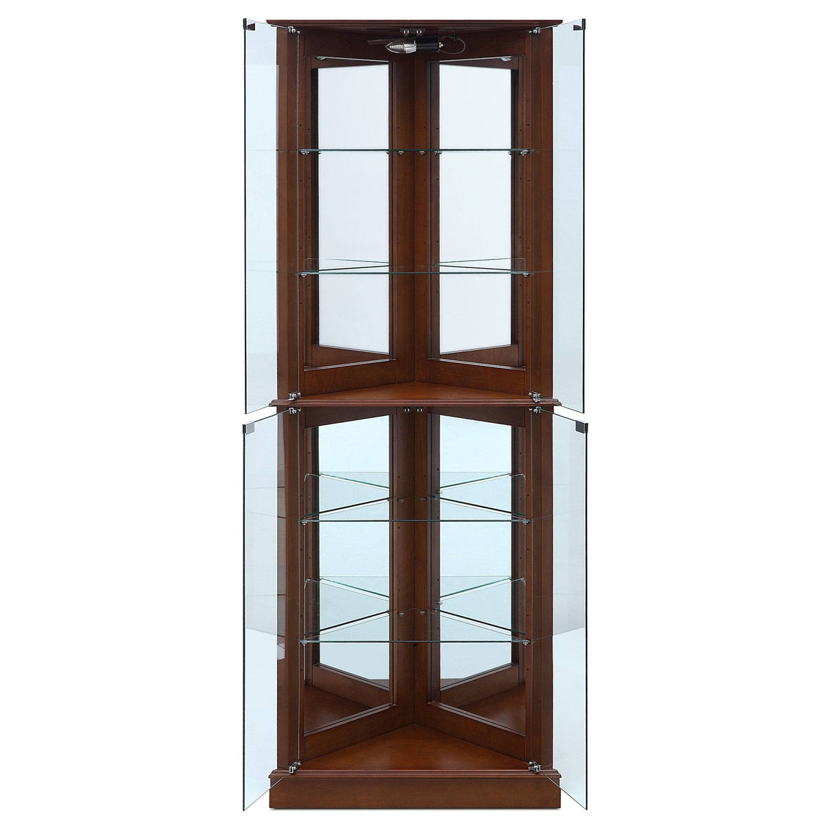 Lighted Corner Curio Cabinet with Tempered Glass Door, 6 Shelves, Walnut Y184