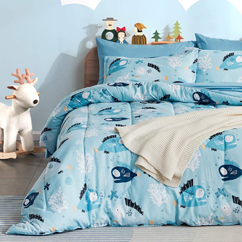 Blue Twin 5 Piece Microfiber Bedding Set K996